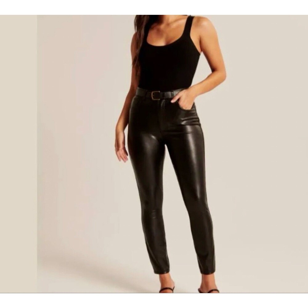 Abercrombie & Fitch NEW Curve Love High Rise Vegan Leather Pants Black Sz 4 27”